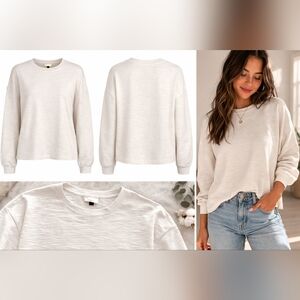 Universal Thread Cream Slub Knit Long Sleeve Top Small Boxy Relaxed Puff Sleeve